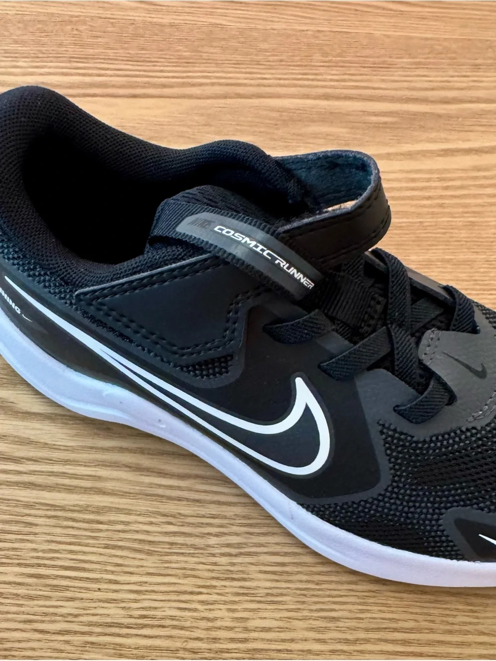 Nike Black and White Youth Athletic Sneakers with Hook-and-Loop Strap